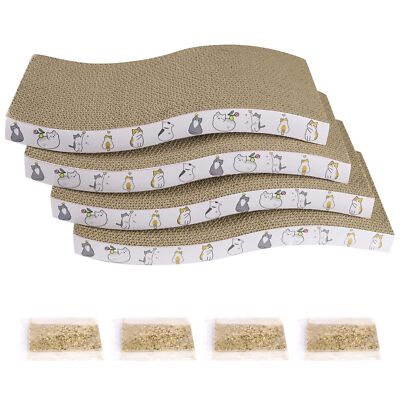 4 Pack Cat Scratcher Cardboard Pads Reversible Texture Curve Design Indoor Cats