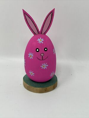 Egg 5.5'' Bunny Rabbit by RAY & ORLEEN LANSING NAVAJO wood carved painted Fucia