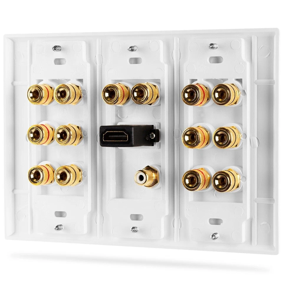 7.1 Surround Home Theater Speaker Wall Plate Banana Binding Post HDMI Port 3Gang - Image 2 of 4