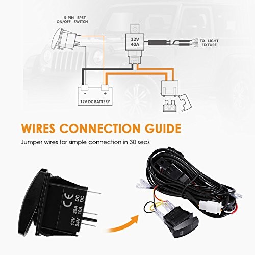 Wiring Harness 2 Lead,  12V 5Pin Rocker Switch with 3Pcs Switching Lines, On  - Picture 8 of 8
