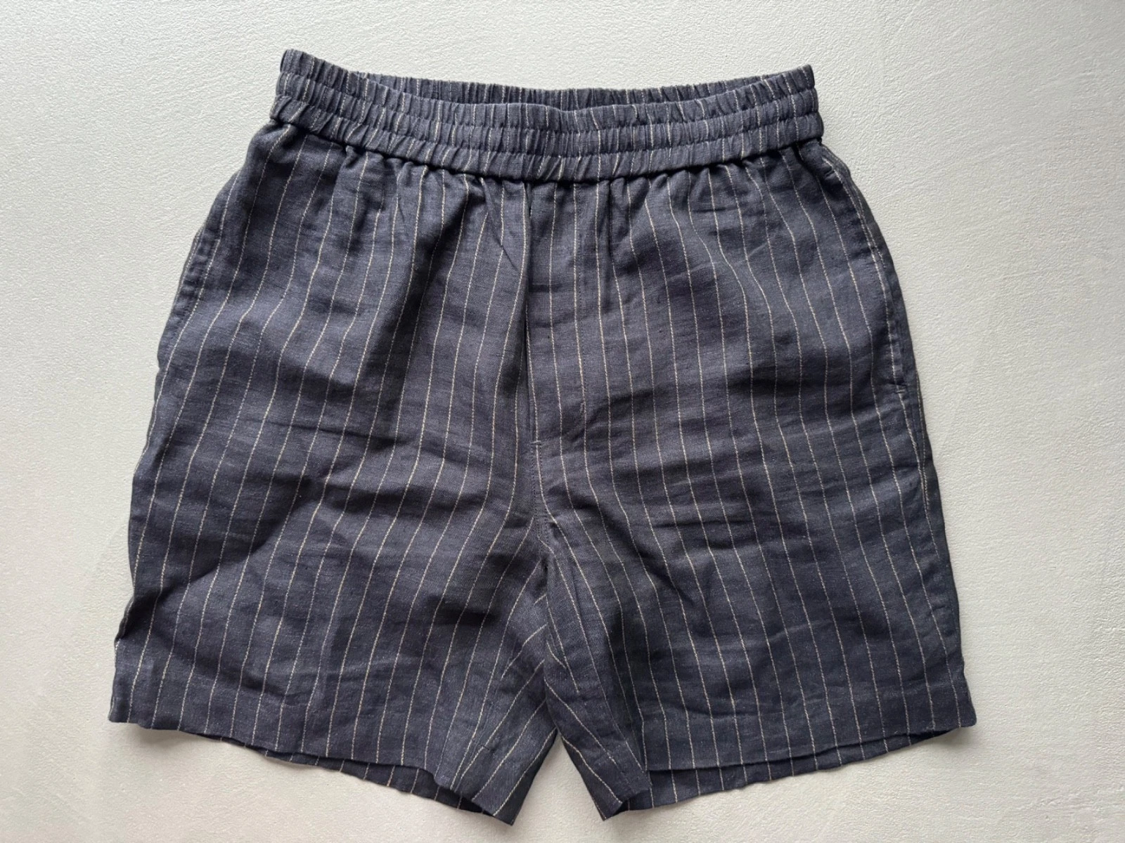 Fanmail Striped Linen Shorts, Navy, Size S