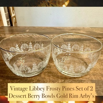 Vintage Libbey Frosty Pines Set of 2 Dessert Berry Bowls Gold Rim Arby s