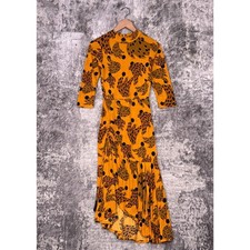 Farm Rio Dress Small Womens Caramel Banana Yellow 3/4 Sleeve Midi