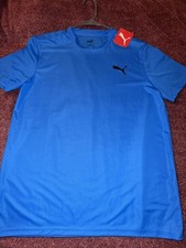 PUMA Men's M Blue Lightweight Crew Neck Logo T-Shirt Short Sleeve Polyester
