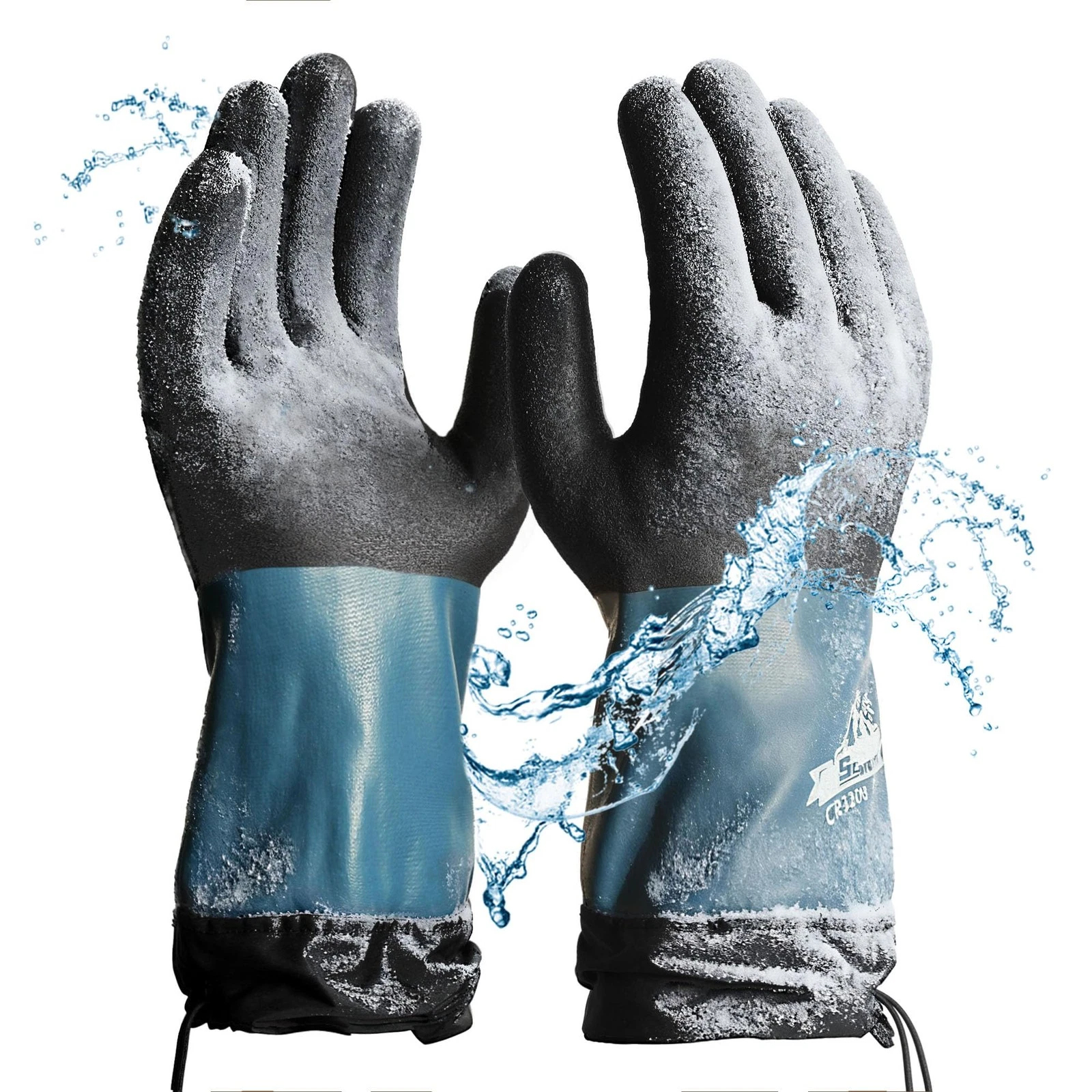 100% Waterproof Winter Work Gloves, Long Freezer Glove with Water-based PU Co...