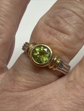 Sterling Silver Gold Vermeil Bezel Set Peridot Ring Size 8