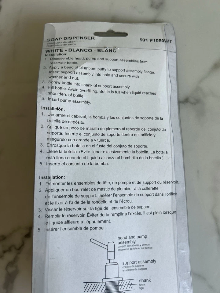 LDR Sink & faucet Soap dispenser Top fill S76 - 501 P1050WT - Image 3 of 3