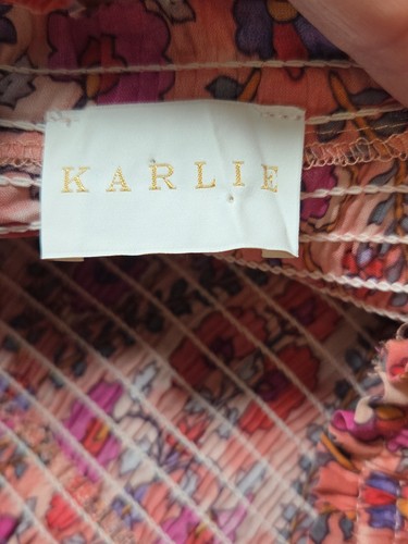 Karlie Medallion Smocked Waist Skirt Floral Pink Orange Women’s size L Cotton - Picture 5 of 7