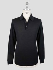 NEW KITON BLACK WOOL 14 MICRON SWEATER POLO EU 54 - US 44 - XL KMZ44
