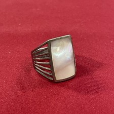 Sterling Silver 925 Rectangle Mother Of Pearl Inlay Ring Size 7.5
