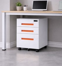 White 3 Drawer Mobile Filing Cabinet Lockable Under Desk Office Pedestal Unit