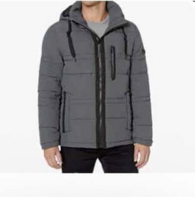Marc NY Andrew Mens L Huxley Crinkle Mid Length Hooded Down Jacket Puffer Warm