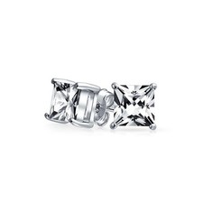 Square Cubic Zirconia Solitaire Princess AAA CZ Stud Earrings For Women Men