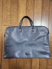 PRADA Saffiano Leder Businesstasche Blau Azayama Store Gebraucht Guter Zustand