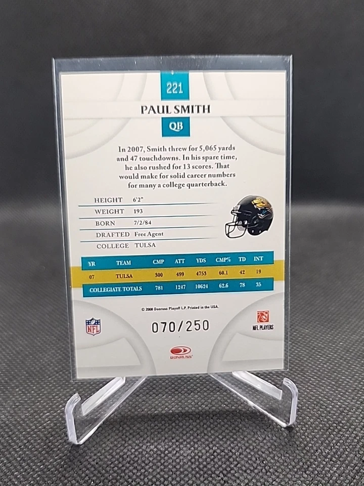 2008 Donruss Threads - Rookie Paul Smith #221 Century Proof Bronze /250 - Image 2 of 2