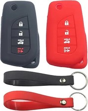 2Pcs Rubber Silicone 4 Buttons Smart Flip Key Fob Cover Case Color: Black Red