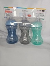 Nuby No-Spill Soft Straw Easy Grip Sippy Cup for Girls, 10oz, 3-Pack, 12