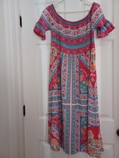 Flying Tomato Dress Sz Small Short Sleeve Mixed Media Blue Red Hippie Festival