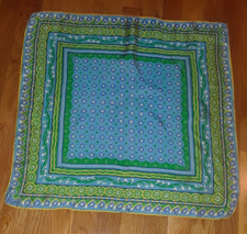 Vtg Vera blue Green Yellow Floral Geometric Silk Blend Square Scarf 22" Japan