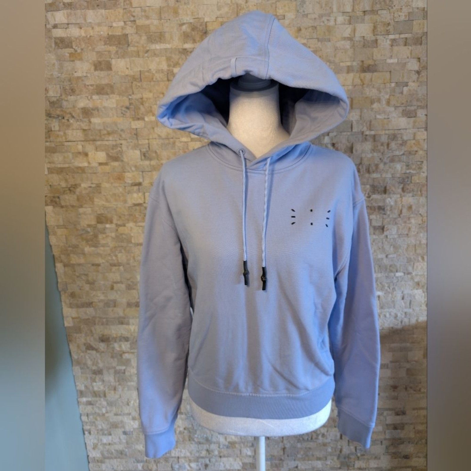 Alexander McQueen McQ Womens Cropped Hoodie Sweatshirt Light Blue Black Sz XS image 2