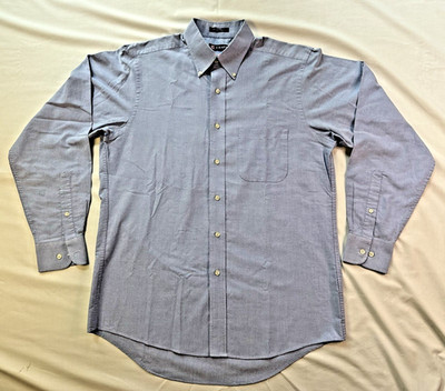 MENS SHIRT Blue Button Down - MEDIUM Formal SCHOOL UNIFORM wrinkle free M LONG