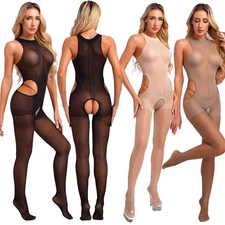 Womens See Through Full Body Bodysuit Stretchy Sleeveless Jumpsuit Bodystocking