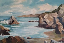Vintage Paul Dougherty Oil on Canvas Painting Monhegan Island Coast Maine Framed