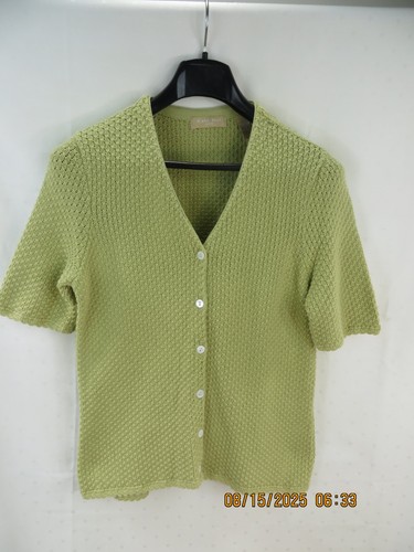 Maglione cardigan KATE HILL PETITE TG P/M 100% cotone verde oliva chiaro testurizzato - Foto 2 di 15