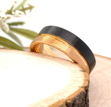 8mm Rose Gold Accent Tungsten Carbide Ring Polished Finish Sleek Unisex Band