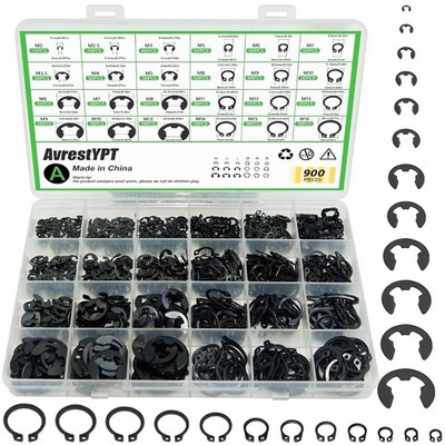 900Pcs C Clips Assortment (M5-M16) and E Clips Assortment Set (M2-M12)