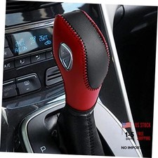 Leather Gear Shift Knob Cover with Black Leather and Stitches Red
