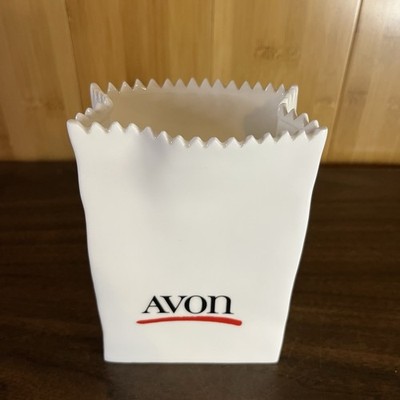 Avon White Ceramic Bag Shaped Make-up Brush Vase 1986