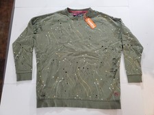 Superdry Women's Edgy Nibbled Crew Sweatshirt Sz M Green Distressed Paint Splash
