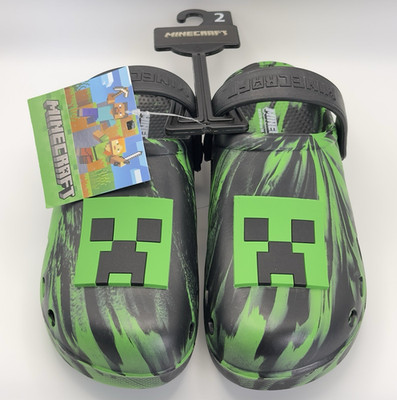 Minecraft Creeper Logo Boys Clogs US 2 Black/Green Slip-On Lightweight