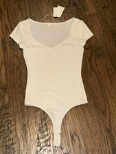 Elodie Short Sleeve Bodysuit XS Ribbed Off White NWT 