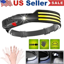 COB LED Headlamp USB Rechargeable Headlight Torch Work Light Bar Head Band Lamp