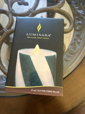 Luminara  Real Flame Effect Candle Glitter Stripe Pillar 3  X 4.5 