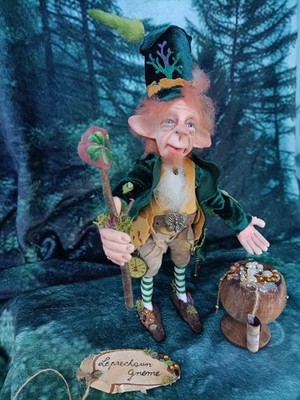Gnom Kobold, St. Patrick's Fest, Grüner Wichtel, Gnom des Reichtums, OOAK