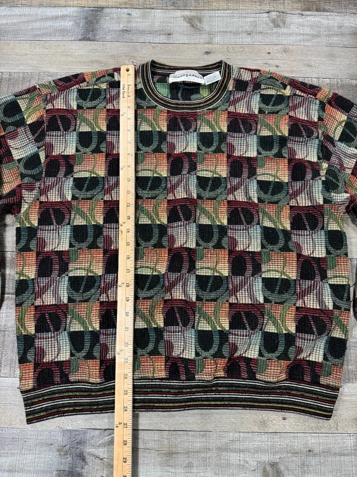 Suéter masculino vintage Jhane Barnes extra grande preto clave aguda nota musical - Imagem 4 de 4