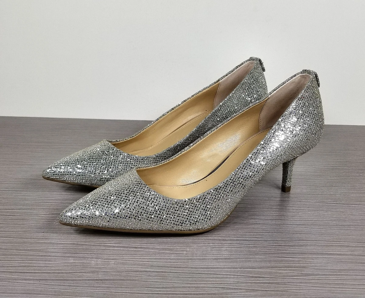 Buy SHUZ TOUCH Shimmer Detail Kitten Heel Pumps - Grey Online