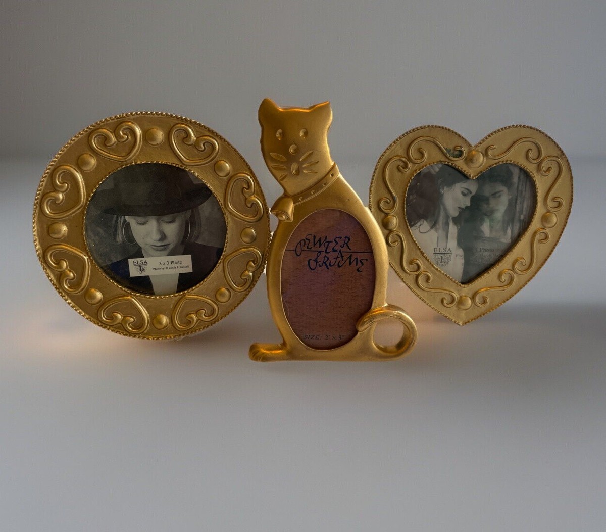 Set of 3 Small Gold-Tone VTG Photo / Picture Frames, ELSA L