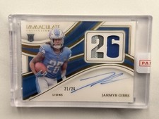 2023 Immaculate Jahmyr Gibbs RPA 21 /26 Jersey Rookie Patch Auto 3 Color Patch