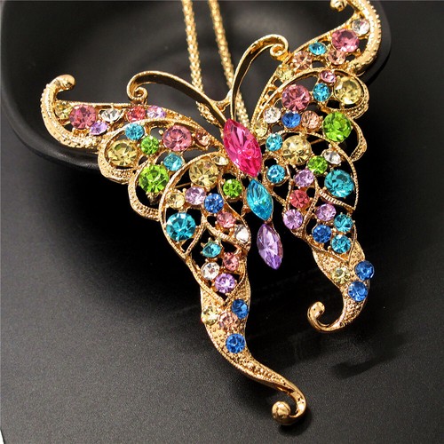 New Multicolor Crystal Cute Butterfly Rhinestone Fashion Women Chain Necklace - Picture 4 of 4