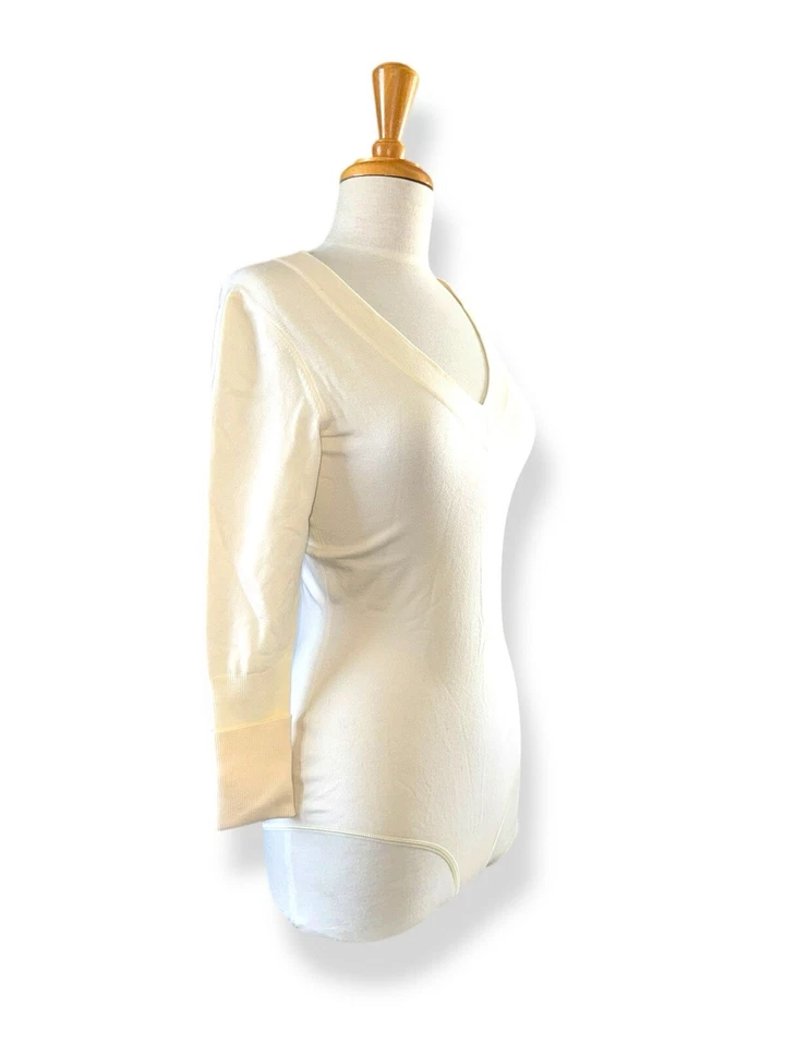 ALAIA Paris Bodysuit Iconic Runway V-Neck Wool Blend Ivory size 42 MSRP$ 1500+ - Image 4 of 4