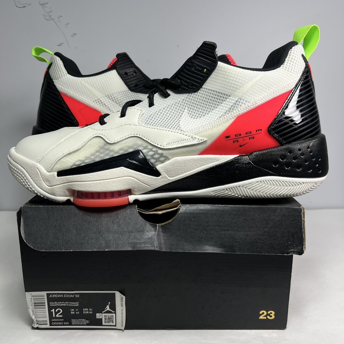 公式正規品!★JORDAN ZOOM 92 SAIL FLASH CRIMSON Air Jordan Zoom 92 Sail Flash Crimson Electric Green 2020