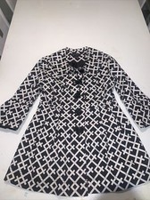 Eden Court Geometric Bell Sleeve Coat Jacket Womens Black/white Button Up/sz Sm