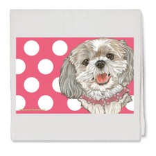 Shih Tzu Polka Dot Decorative Cotton Kitchen Dish Towel, Pet Gift