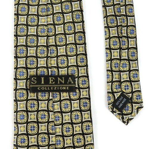 Corbata de seda geométrica Siena Collezione dorada azul negra 60" - Imagen 2 de 6