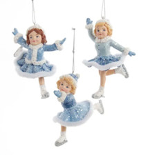 Set of 3 Blue Ice Skating Girl Ornaments w
