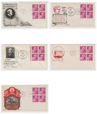 1947 Edison Postal Blk 4 Cachets - 100th Birth of Thomas Edison -Set of 5